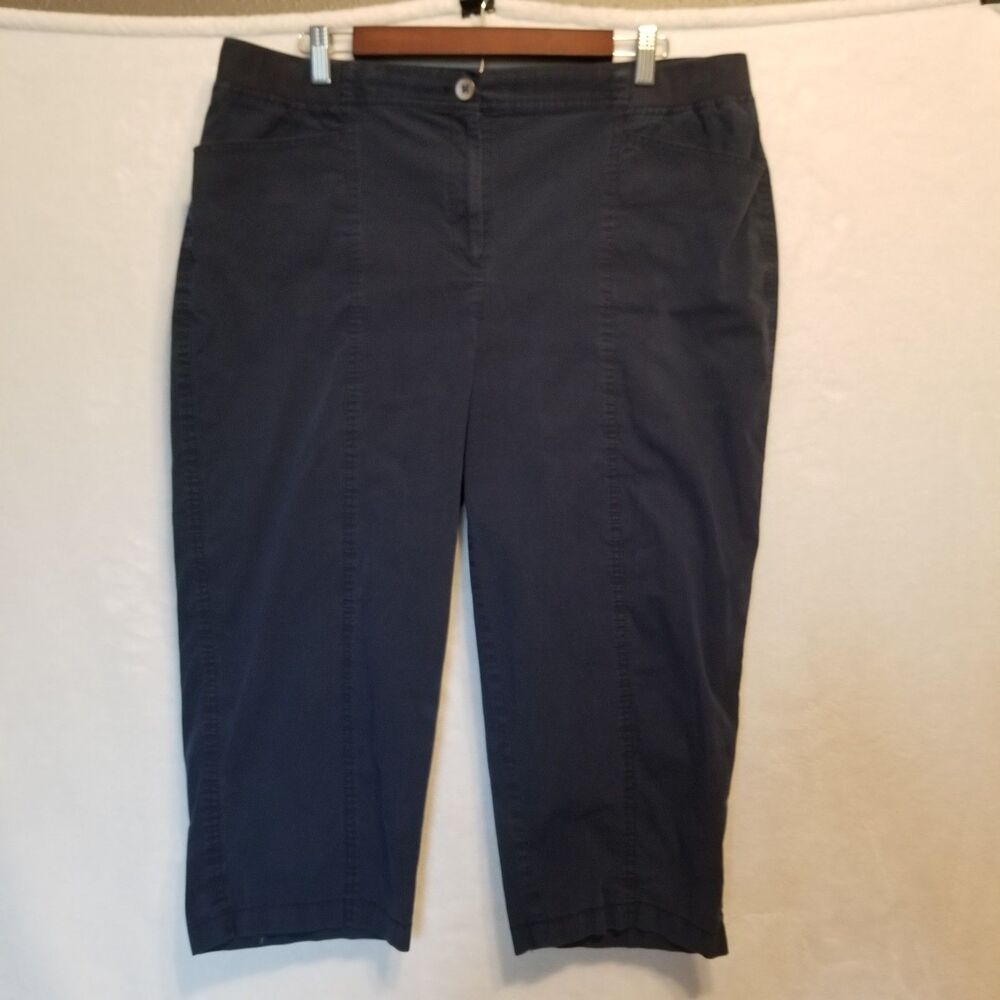 Chico's 3 (XL) Pants Navy Blue Pull On Capri Stretch Crop Trousers Casual Beach